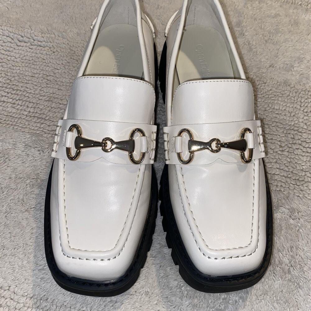 OPEN EDIT Heather Platform White Chunky Lug Sole Chunky Loafers Horse bit 7.5